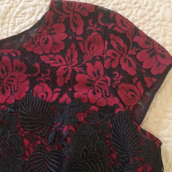 🆕 Monique Lhuillier Black & Red Lace Cocktail Dress size 16 - Picture 6 of 16